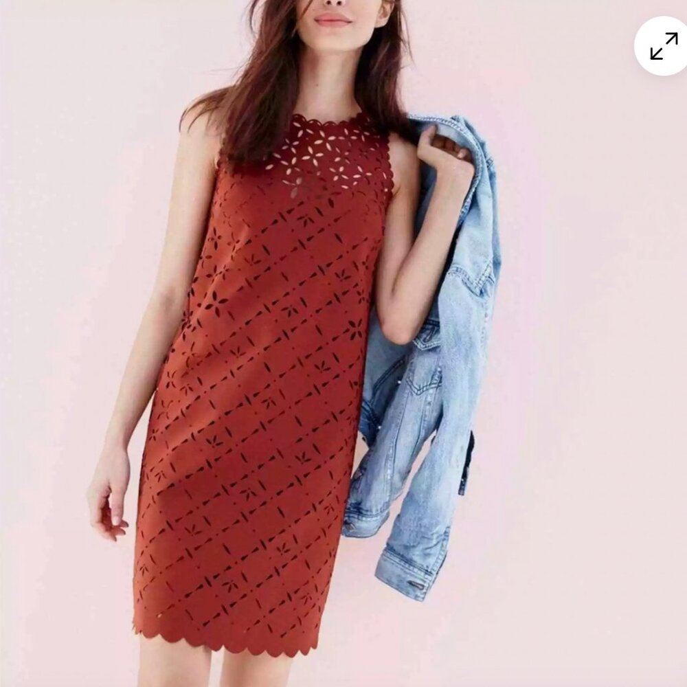Fabulous dark cognac J Crew laser cut floral shift size 4